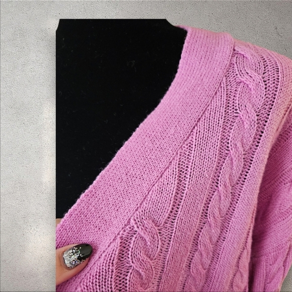 Distressed Cropped Purple Cable Sweater NWOT - Picture 3 of 4